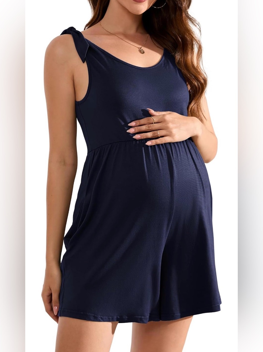Navy Maternity Tank Romper - Comfortable Summer Jumpsuit